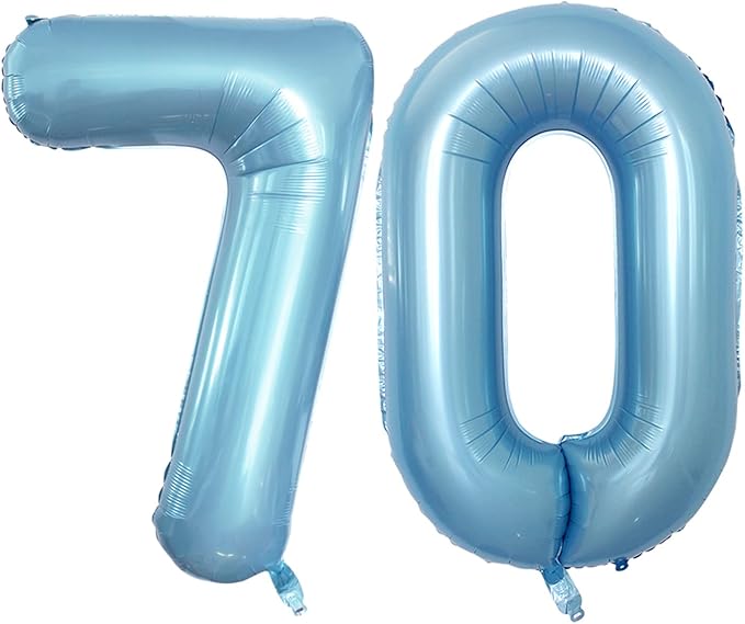 GOER Number 70 Balloons for 70th Birthday Party Decorations,42 Inch Jumbo Foil Helium Balloons for 70th Anniversary (Light Blue)