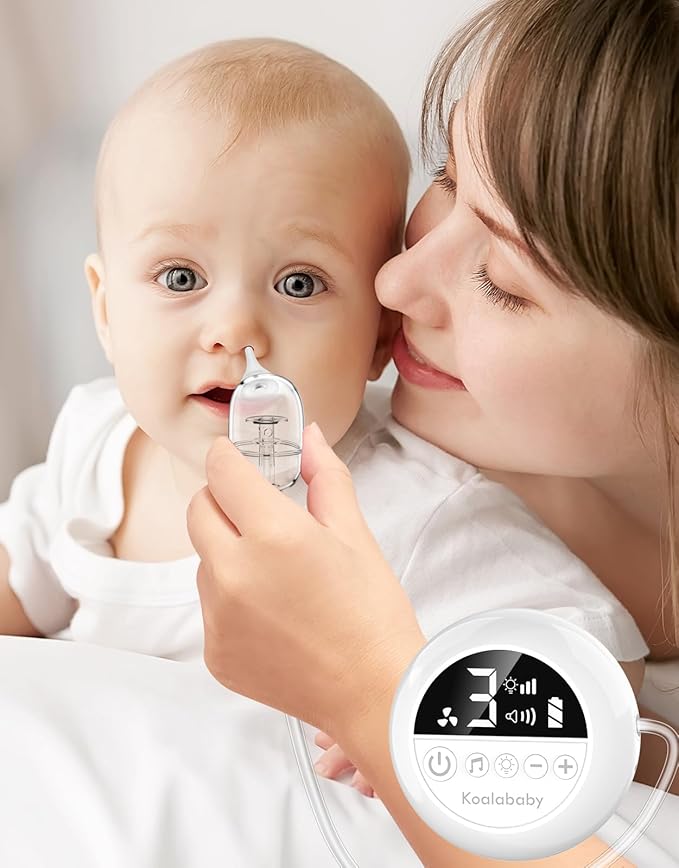 Koalababy Electric Nasal Aspirator for Baby – Hospital-Grade Nose Suction, 9 Suction Levels, Baby Nose Sucker, Nasal Cleaner, Night Light & Music, Soft Silicone Tips, Travel Bag