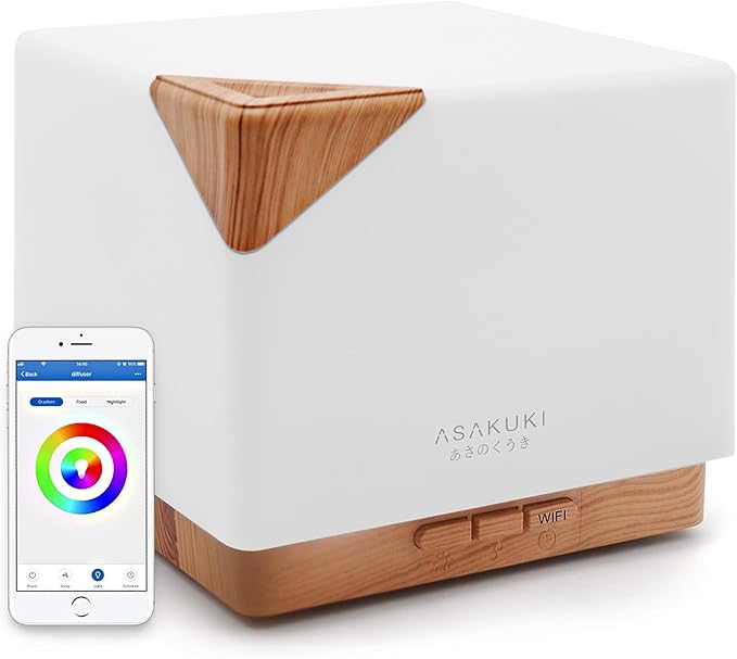 ASAKUKI Smart WiFi Essential Oil Aromatherapy Diffuser, Easy Connect with Alexa and Google Home Phone App Voice Control 700 ml Ultrasonic Diffuser, Create Schedules 7 LED Colors Humidifier
