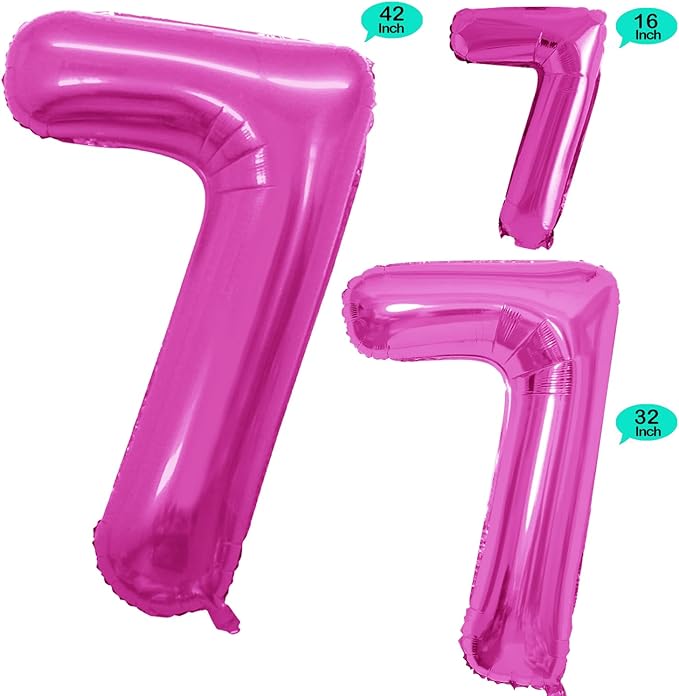 GOER Pink Foil Balloons Number 7,Huge Number Balloons for 7th 77th Birthday Party Supplies Anniversary Decorations(3 pcs,42 inch,32 inc,16inch)