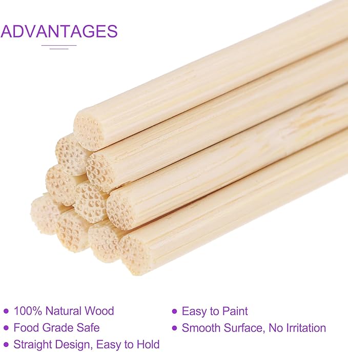 DMiotech 50 Pack 1/8" x 12" Wooden Dowel Rods Unfinished Natural Sticks Wood Craft Sticks for Home Decor Projects and Making DIY Craft,Wood Color