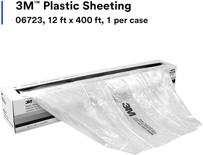 3M Plastic Sheeting 06723, High Density, Tear Resistant, Durable, Easy To Cut, 12 ft x 400 ft