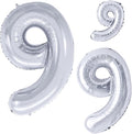 GOER Silver Foil Balloons Number 9,Huge Number Balloons for 9th Birthday Party Supplies Anniversary Decorations(3 pcs,42 inch,32 inc,16inch)