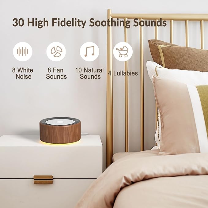 Nursery Lamp with Sound Machine, Mood Lighting, 7 Colors Night Light, 30 Soothing Sounds, White Noises for Baby, Adults. Timer, Plug in, Memory Function, Touch Control