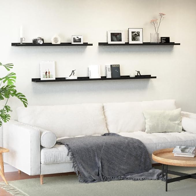 47.2 Inches Long Floating Shelves Wall Mounted, 2 Set Modern Wall Shelf for Bedroom, Nursery Book Shelf with Lip, Picture Ledge Shelf for Wall Decor Living Room Bathroom Kitchen - Black