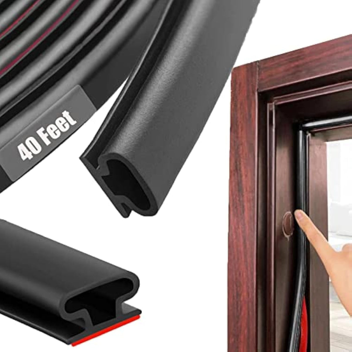 Black Rubber Weather Stripping Door Seal Strip, D Shape Door Rubber Weather Seal Strip, SelfAdhesive Door Weatherstripping Soundproofing Door Sealing Strip for Windows (40 feet, Black)