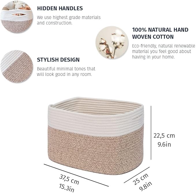 OrganiHaus Set of 3 Woven Baskets for Organizing, Cotton Rope Basket for Decor, Shoe Basket Organizers & Storage, Decorative Storage Baskets & Bins, Cute Storage Basket for Toys & Cloths, Brown
