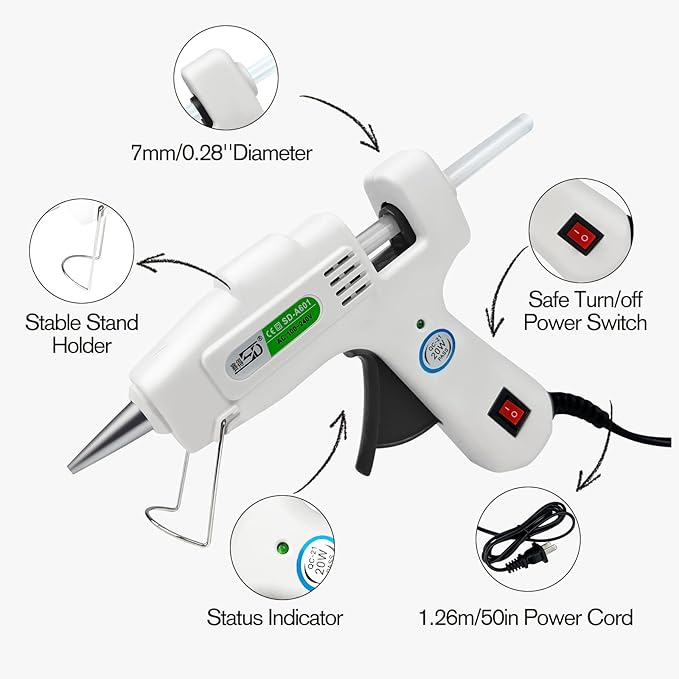 Hot Glue Gun Kit with 30 Glue Sticks, Fast Preheating Hot Melt, High Temp for School Crafts DIY Arts and Quick Home Repairs (20w)