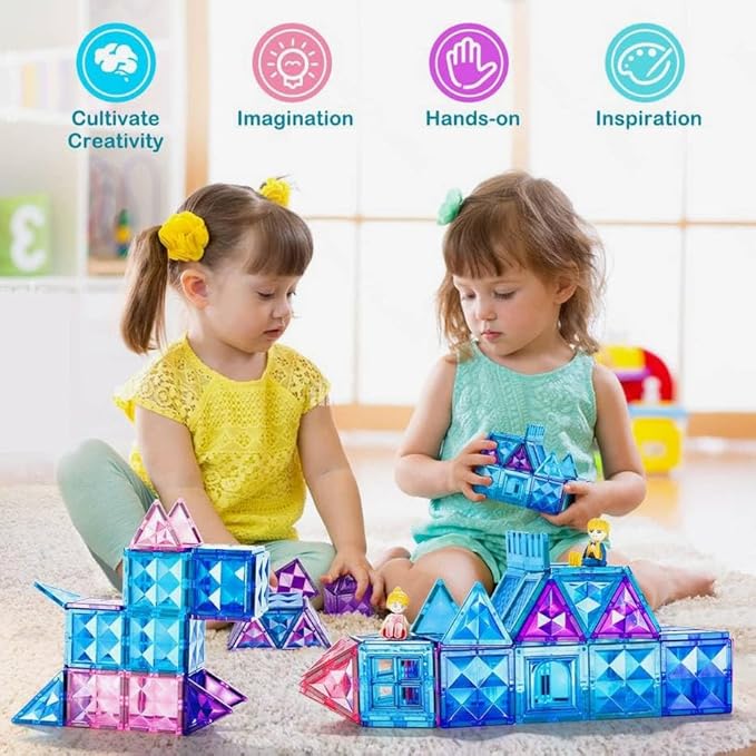 102PCS Ice Castle Magnetic Tiles, 3D Building Blocks STEM Educational Kids Toys for Pretend Play, 3 4 5 6 7 8 Year Old Birthday Gifts for Boys and Girls, Preschool Learning Toys for Birthday