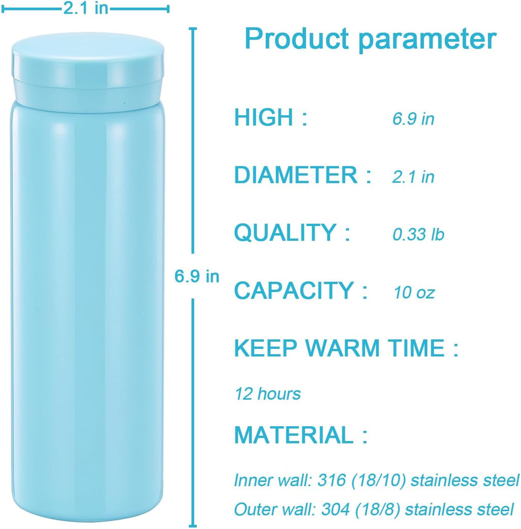 10oz Mini Water Bottle Stainless Steel Thermos Small Flask - Insulated Vacuum, Leak Proof, Keeps Drinks Hot/Cold - Ideal for Coffee, Tea, Water-6PC