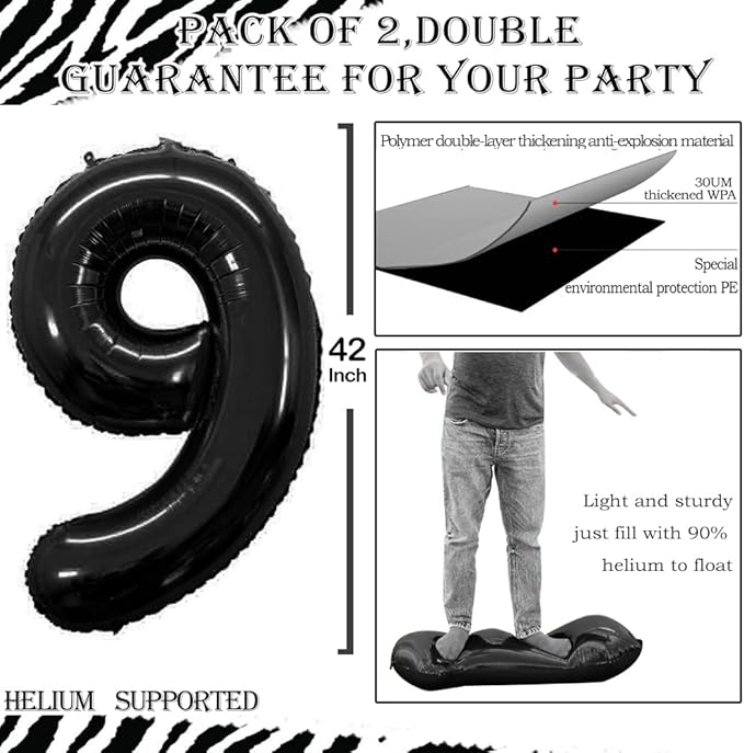 GOER Number 19 Balloons for 19th Birthday Sweet 19 Party Decorations,42 Inch Jumbo Foil Helium 91 Balloons for 91st Birthday Party Decoration (Black)