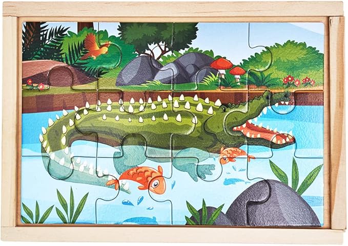 OLYDAUS Wooden Jigsaw Puzzles - Farm and Wild Animals - Set of 8 Puzzles - Preschool Kids and Toddlers Age 3 4 5