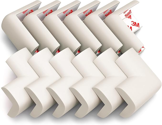 12-Pack Corner Protectors Baby Proof, Furniture Corner and Edge Safety Bumpers, Soft Rubber Foam Cushion Covers, 3M Taped Corner Guards, Baby Child Proofing Pads, Table Corner Protectors, White