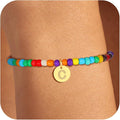 Colorful Initial Bracelets for Women Girls, Cute Beaded Initial Bracelet Teen Girl Gifts Trendy Stuff Gold Disc Letter Bracelet Personalized Gifts for Women Jewelry