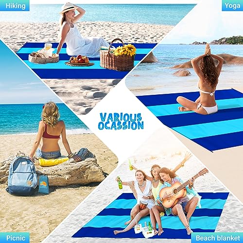 Beach Blanket Waterproof Sandproof 1-7 Adult Oversized 78 '' × 81 '' Lightweight Durable Compact Sand Free Extra Large Beach Mat for Travel Camping Hiking Picnic Blanket - color: 2blue, size: 78“x81”