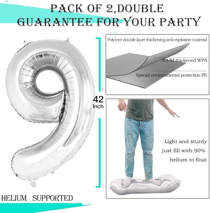 GOER Number 19 Balloons for 19th Birthday Sweet 19 Party Decorations,42 Inch Jumbo Foil Helium 91 Balloons for 91st Birthday Party Decoration (Silver)