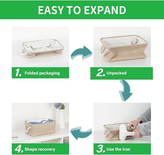Bidtakay Large Storage Baskets for Shelves 3 Pack Fabric Storage Bins for Organizing Linen Collapsible Organizer for Closet-Flaxen
