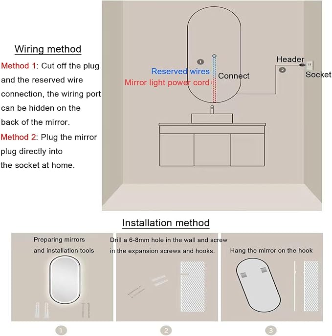 Bathroom Led Mirror ，Bathroom Mirror with LED Lights，LED Mirror for Bathroom，Backlit Bathroom Mirror ，Backlit Lighted Makeup Mirror，with Touch Sensor/Dimming/Demister pad(A,H100*W50cm/H39.4*W19.7IN)