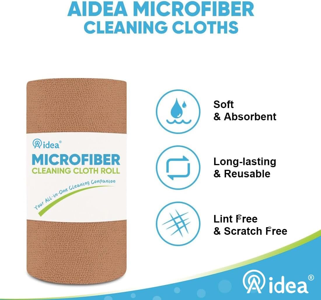 AIDEA Microfiber Cleaning Cloth 330 Sheets 6 Roll, Microfiber Towels for Cars, Shop Rags Washable, Cleaning Rags Reusable Paper Towels for Automotive, Mechanic, Workshops, House,11×9", Coffee