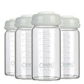 COMI Wide Neck Glass Breastmilk Collection n Storage Bottle, 8oz with Screw Ring Sealing Disk; Re-markable Sealing Disc. BPA Free, Fits Breast Pumps & Nipples (4 Gray Lids)