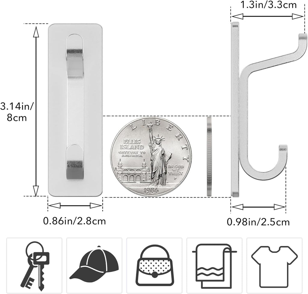 pickpiff Wall Hooks for Coat and Towel: 13LB Adhesive Door Hanger Stick on, Silver 4 Pack