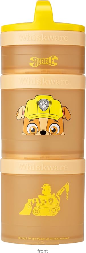 Whiskware Paw Patrol Stackable Snack Containers for Kids and Toddlers, 3 Stackable Snack Cups for School and Travel, Rubble