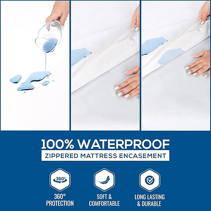 Utopia Bedding Zippered Mattress Encasement Full Size (Pack of 2), 100% Waterproof, Dust Mite and Bed Bug Proof Mattress Protector, Absorbent 6-Sided Mattress Cover