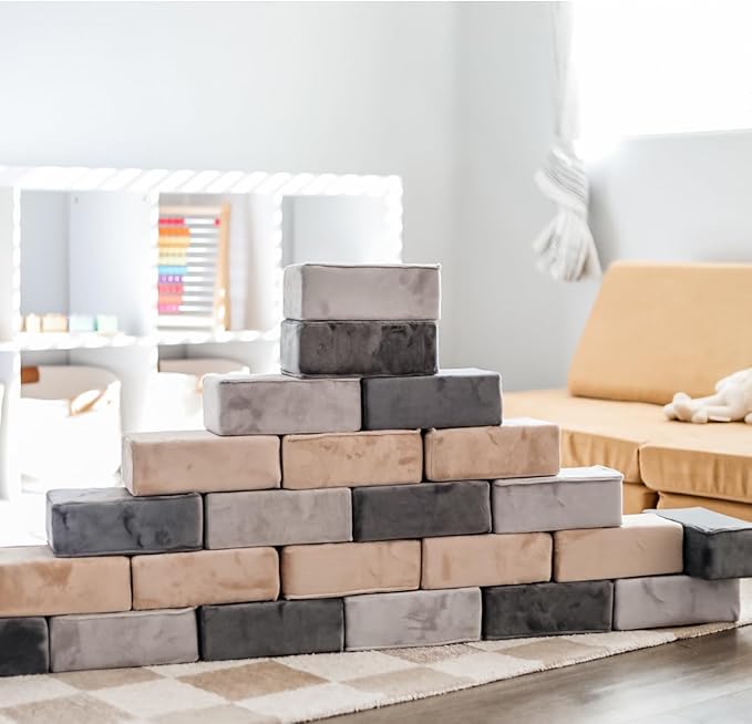 The Original Premium Plush Building Block for Kids - Certified Safe Foam Blocks in Luxuriously Soft Fabric Covers - Set of 24 (Castle Rock)