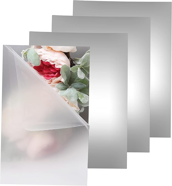 Adhesive Mirror Sheet 6 x 9 Inches Flexible Mirrors Sheets (8 Pack) | Non-Glass Self Adhesive Stick on Mirror Tiles | Cut Mirror Paper to Size, Peel and Stick, Great for Crafts and Mirror Wall