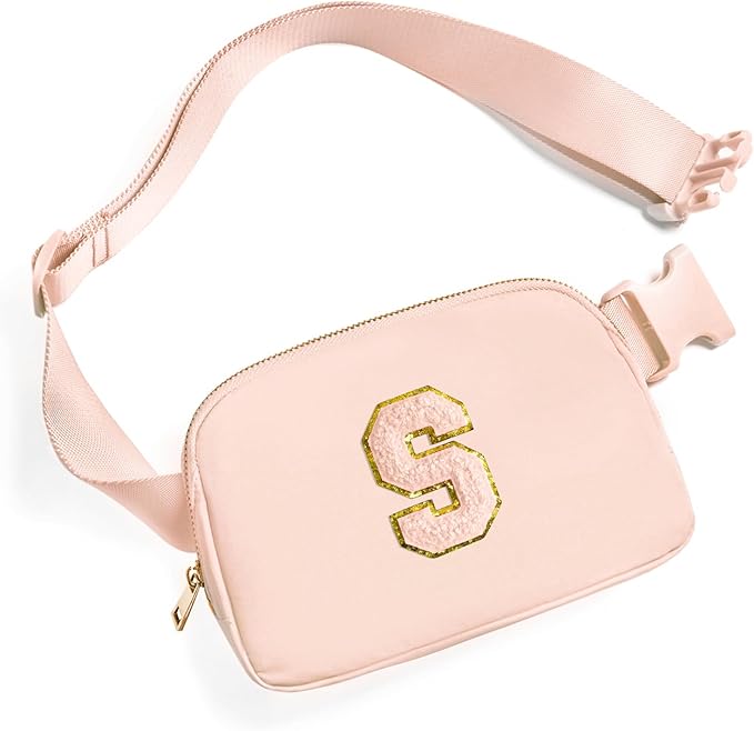 Gitus Gifts for 8 9 10 11 12 Year Old Girls Belt Bag Fanny Pack Crossbody Bags with Initial Letter Patch Cute Stuff Birthday Gifts for Teen Girls Women Personalized Trend Stuff (Coral Pink-S)