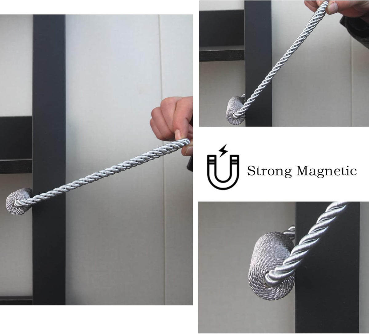 Magnetic Curtain Tiebacks 4 Pack Grey Curtain Rope Tieback Curtain Holders for Drapes Modern Tie Backs Decorative Curtain Holdbacks