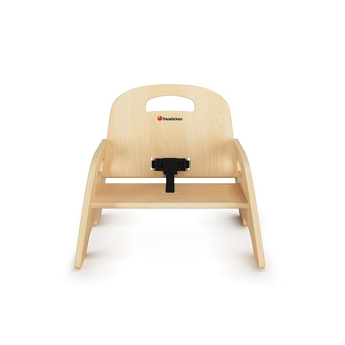 Foundations Simple Sitter Low Wood Feeding Chairs Multipack, Wide No-Tip Base, Adjustable Safety Harness, Stackable Wood Toddler Chairs with Food Service Grade Finish, 2 Pack (5 inch)