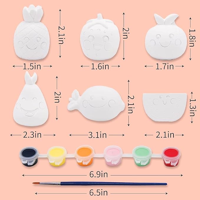 Funto Paint Your Own Fruits Painting Kit, 13 PCS Crafts Set for Kids, STEAM Project Creative Activity DIY Toys with 6 Figurines, 6 Paint Pots, 1 Brush