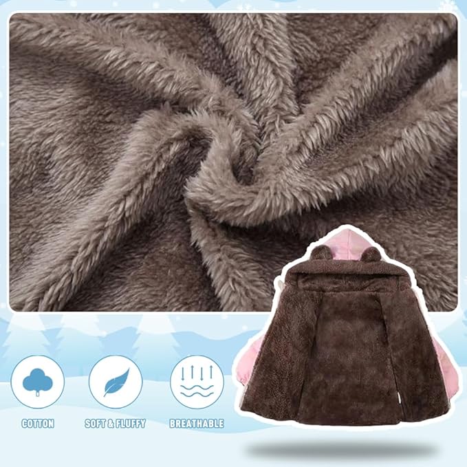 Infant Baby Winter Coat Bear Hooded Jacket Warm Fleece Snowsuit Windproof Outerwear for Toddler Boy Girl 9M-4T