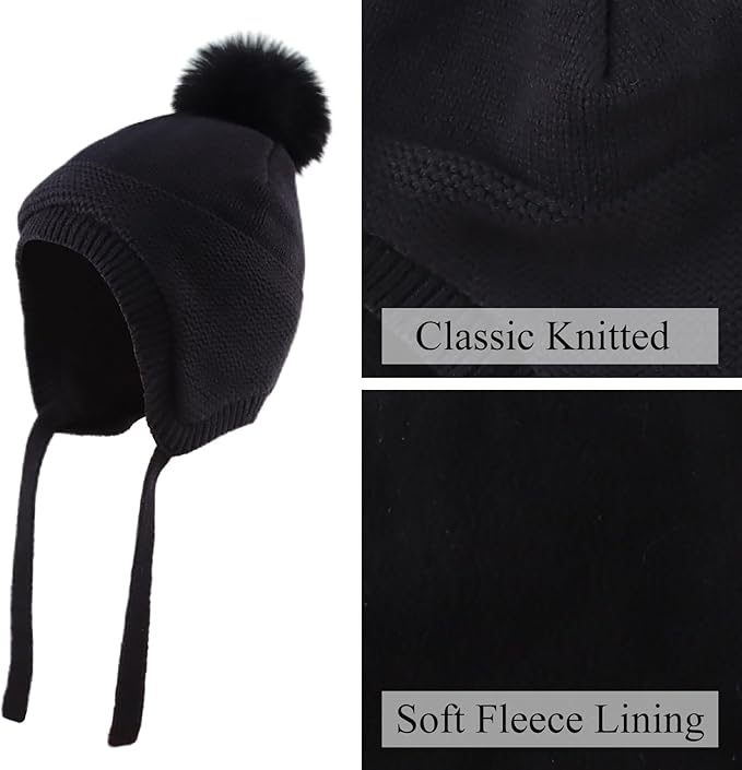 Basic Winter Baby Beanie Gloves Boys Girls Knitted Hat Pompom Kids Earflap Hats Warm Infant Toddler Beanie Mittens Set