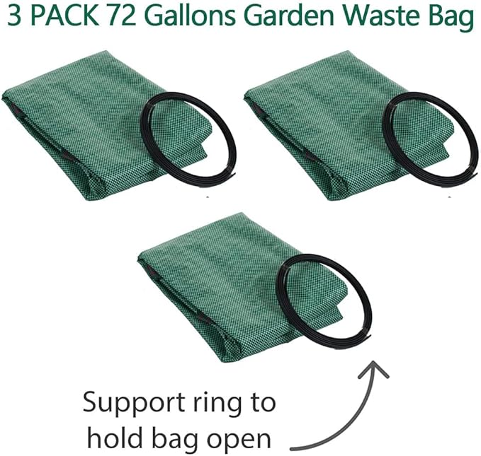 3-Pack 72 Gallon Yard Lawn Reusable Leaf Bags - Heavy Duty Waste Bags Perfect for Leafs/Leaves, Yard Debris Storage and Garden Accessories
