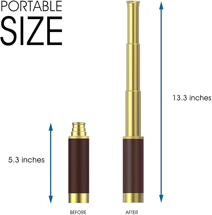 Pirate Spyglass Telescope Pocket Compass Kids Toys Set for Pirate Party, Retro Pirate Telescope Zoomable 25x30 Spyglass with Pirate Pocket Compass for Pirate Party Supplies