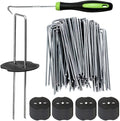 100Pcs Garden Stakes Staples + 100Pcs Gasket, Bakulyor 6 Inch Lawn Landscape Staples 11 Gauge U Shaped Galvanized Landscape Pins, Heavy Duty Yard Ground Pin for Weed Barrier Sod Fabric Decorations