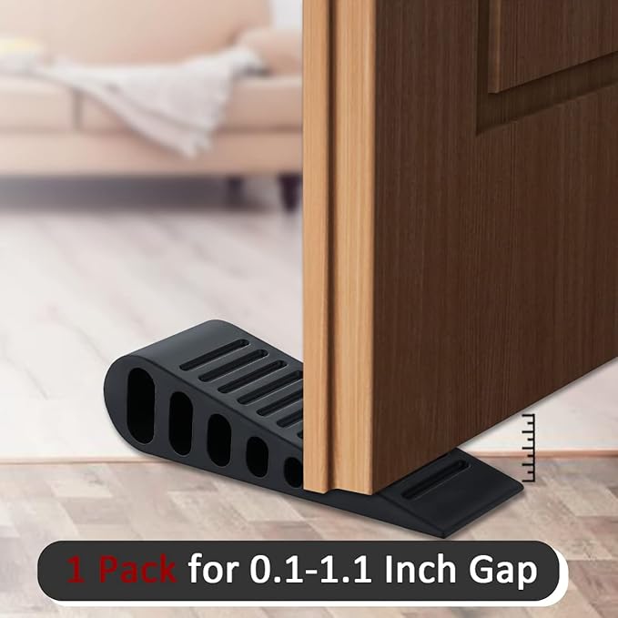 JQK Rubber Door Stopper Wedge, Black 4 Pack Soft TPR Premium Door Stops for Bottom of Heavy Duty Door on Tile, Concrete, Carpet, Wooden Floor, DSB61-BK-P4