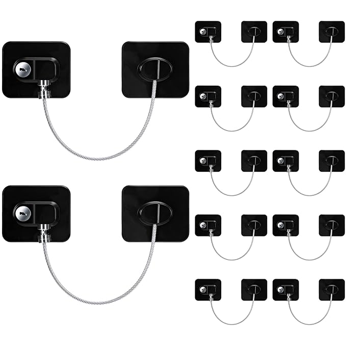 12 Pack Refrigerator Lock with 12 Keys Fridge Locks Combination Adhesive Child Safety Cabinet Freezer Door Lock Adult File Drawer Kitchen Appliance Furniture Closet(Black)