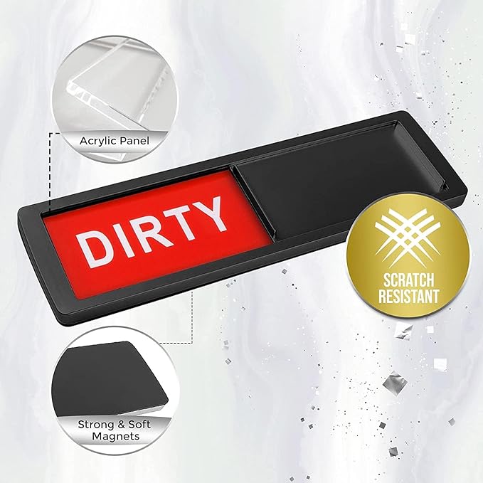 Premium Clean Dirty Dishwasher Magnet, Dirty Clean Sign for Dishwasher Easy to Read and Strong Slide for Changing Signs, Heavy Duty Magnet with Optional Stickers (Red & Green (Black))