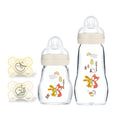 MAM Feel Good Glass Baby Bottle and Pacifier Bundle, Unisex, Slow Flow and Medium Flow, Premium 5oz and 9oz Glass, Easy Switch Between Breast to Bottle, MAM Perfect Night Pacifier 0+ Months, Glows in