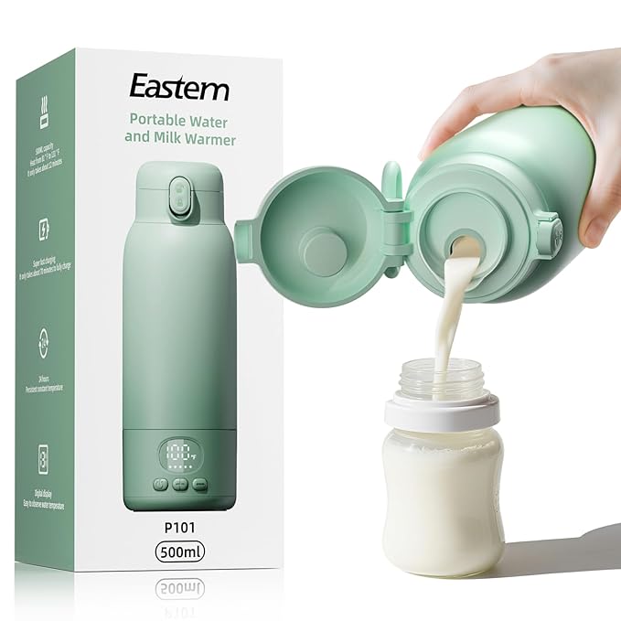 Portable Bottle Warmer for Travel - Portable Milk Warmer for Baby - Fast Heating Fast Heating Breast Milk & Formula Warmer 17oz Capacity, Adjustable Temp Long Battery Life for Outdoor Airplane and Car