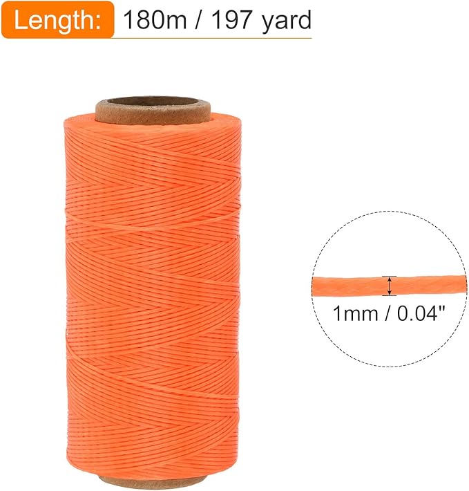 MECCANIXITY Waxed Thread,197 Yard 1mm 210D Flat Wax Thread Polyester Waxed String for Leather Sewing Hand Weaving Book Binding Home Decoration,Bright Orange