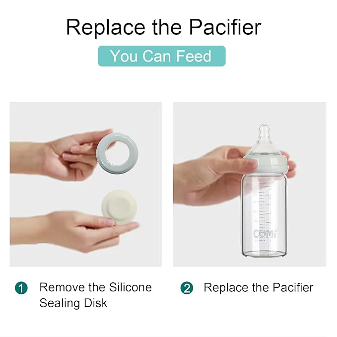 COMI Wide Neck Glass Breastmilk Collection n Storage Bottle, 8oz with Screw Ring Sealing Disk; Re-markable Sealing Disc. BPA Free, Fits Breast Pumps & Nipples (2 Gray Lids)