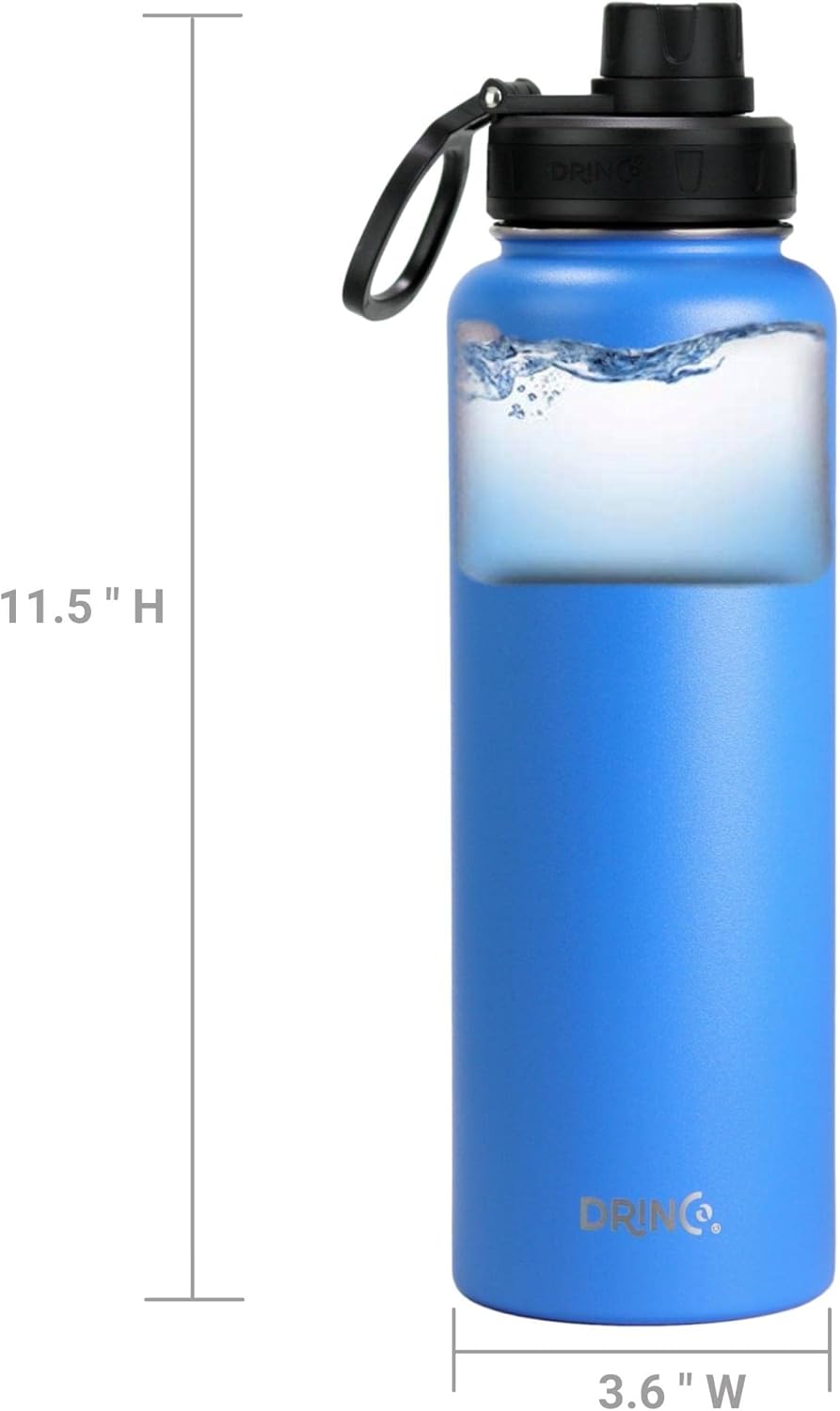 DRINCO Stainless Steel Water Bottle Spout Lid Vacuum Insulated Double Wall Water Bottle Wide Mouth (40oz 32oz 22oz 18oz 14oz) Leak Proof Keeps Cold or Hot (40 oz, 40oz Royal Blue)