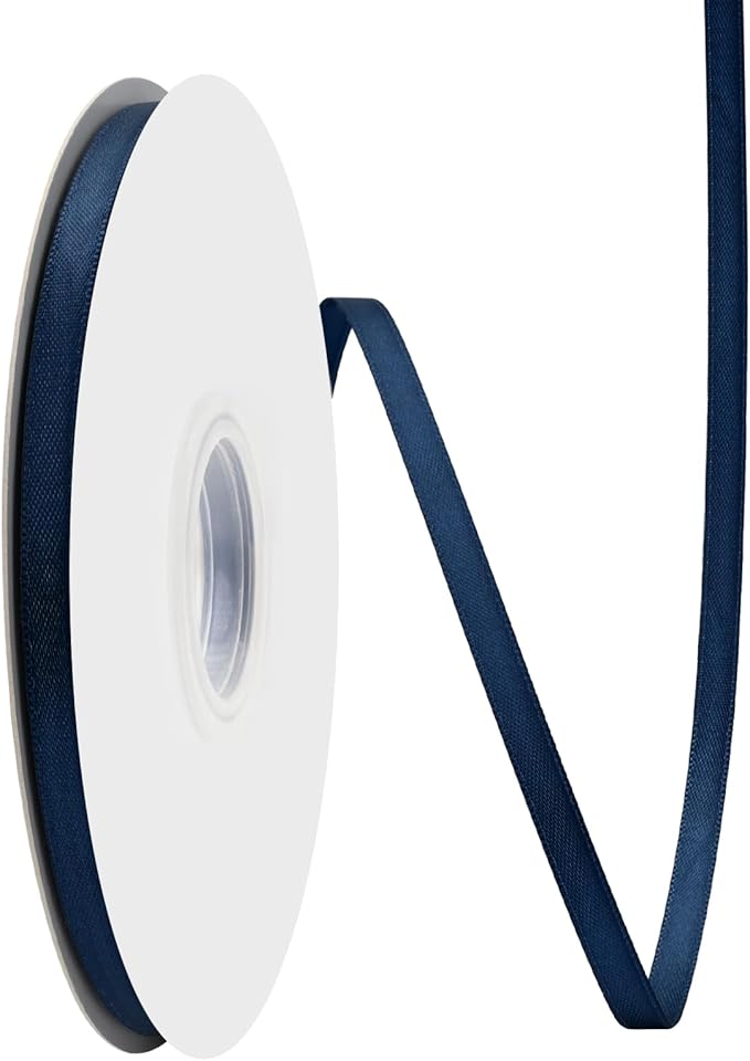 Navy Blue Satin Ribbon 1/4" X 50 Yards Solid Color Double Faced Ribbons Perfect for Crafts Wedding Decor Bow Making Arts Sewing and More