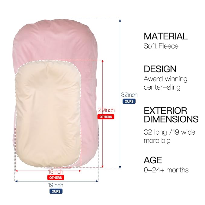 Baby Lounger - Snuggle Cozy Me Infant Lounger for Newborns | Flannel Cover, Breathable Soft, Portable Awake-Time Pad, Essential Baby Gift -Pink