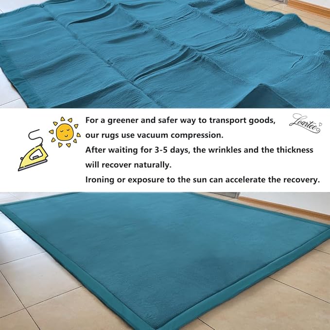 Loartee Nursery Rug Coral Velvet Crawling Rugs Mat Area Rugs Play Crawling Mat(6'8"x9'2", Blue) for Toddler Children Play Mat Yoga Mat Exercise Pads Carpet