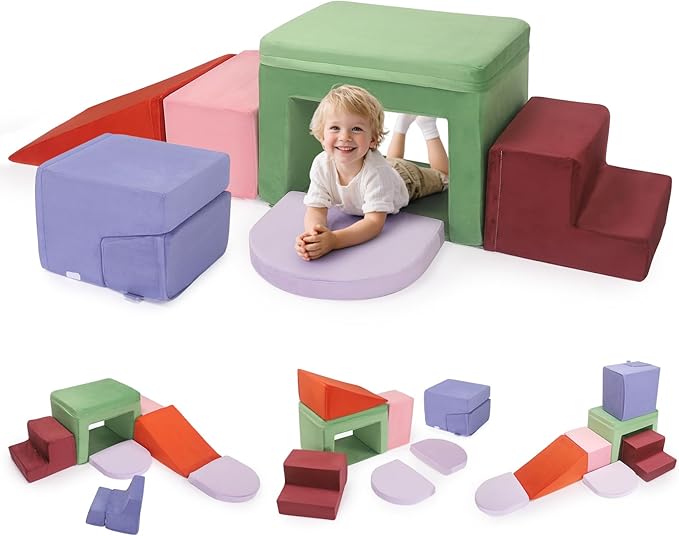 Lischwert Foam Climbing Blocks for Toddlers 1-3, Soft Play Set with Crawling Exploration Toys, Indoor Outdoor Infant Safe Blocks for Baby Gym Toddler Playground